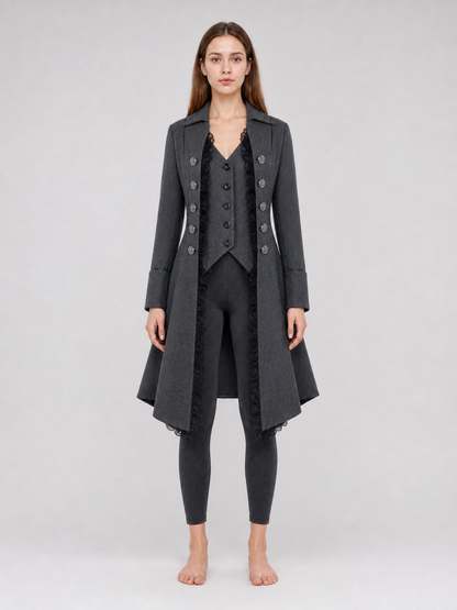 Long Gothic-Style Coat with Lace Trim