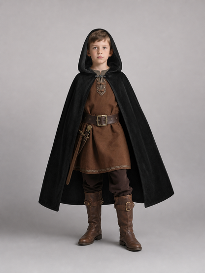 Black medieval hooded carnival cloak