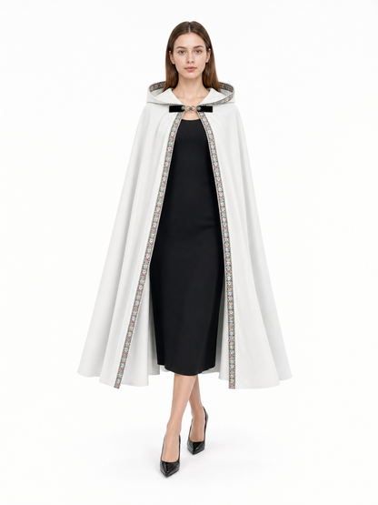 White Medieval Hooded Costume Cloak