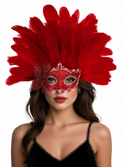 Carnival Headpiece with Red Feathers