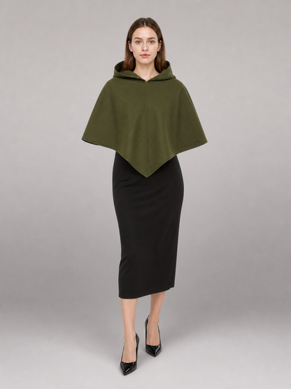 Triangular Hooded Cape, Olive Green
