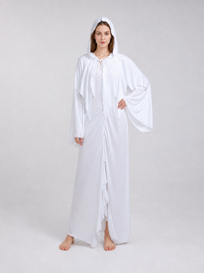 White ghost costume with hood and sleeves main product view