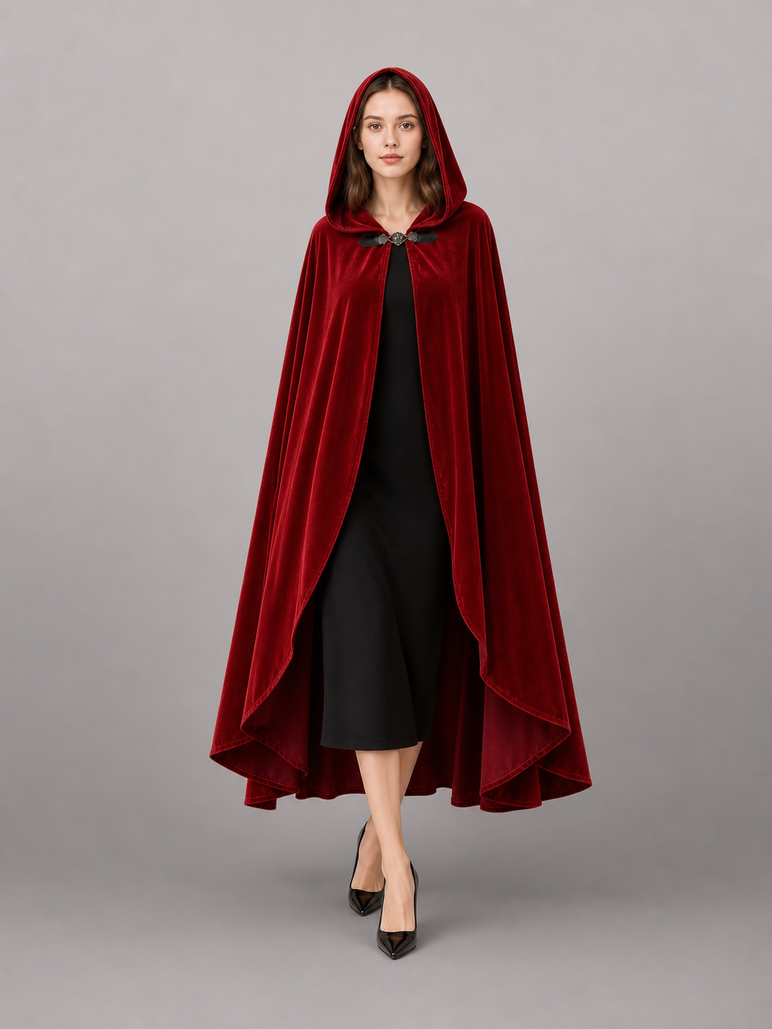 Red medieval carnival cloak with hood