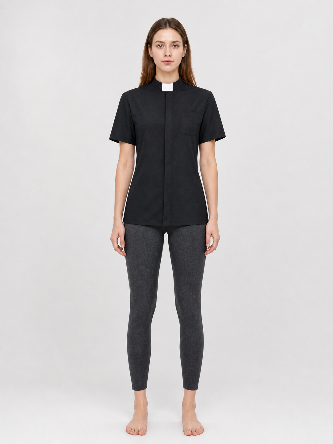 Black cosplay shirt with a stand collar