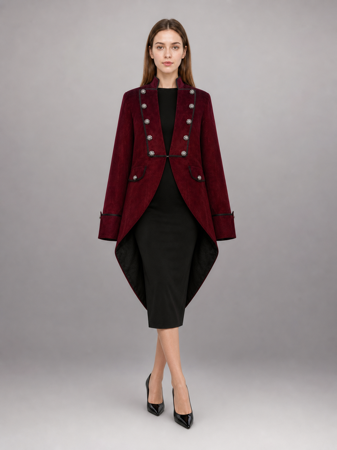 Carnival tailcoat in burgundy with black lapels