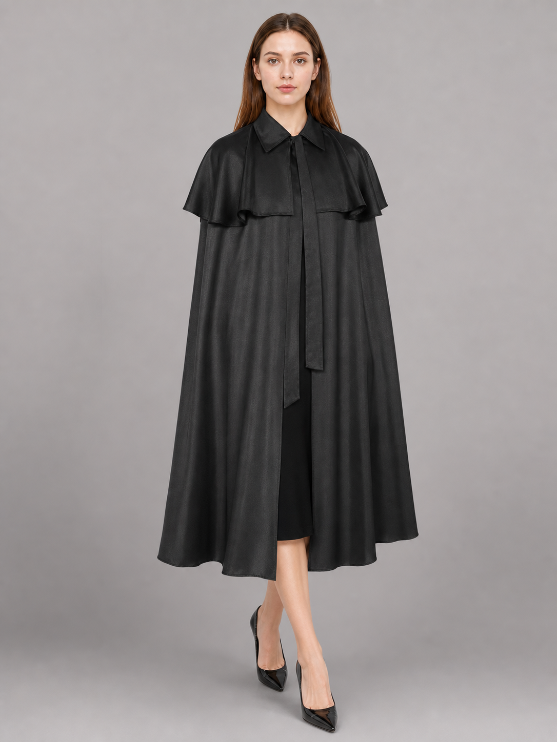 Black Dress with Cape and Short Sleeves