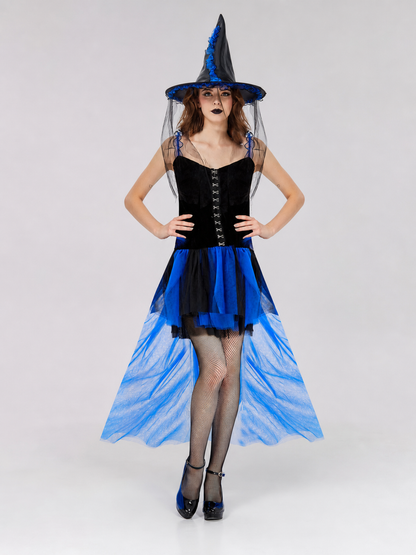 Halloween witch costume with hat and veil