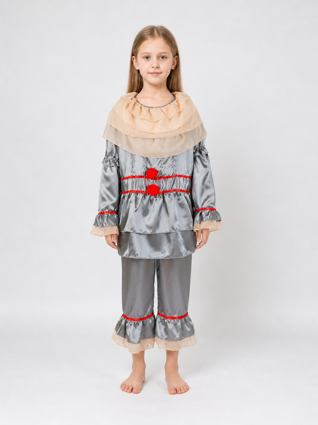 Clown Costume with Ruffles and Red Trim