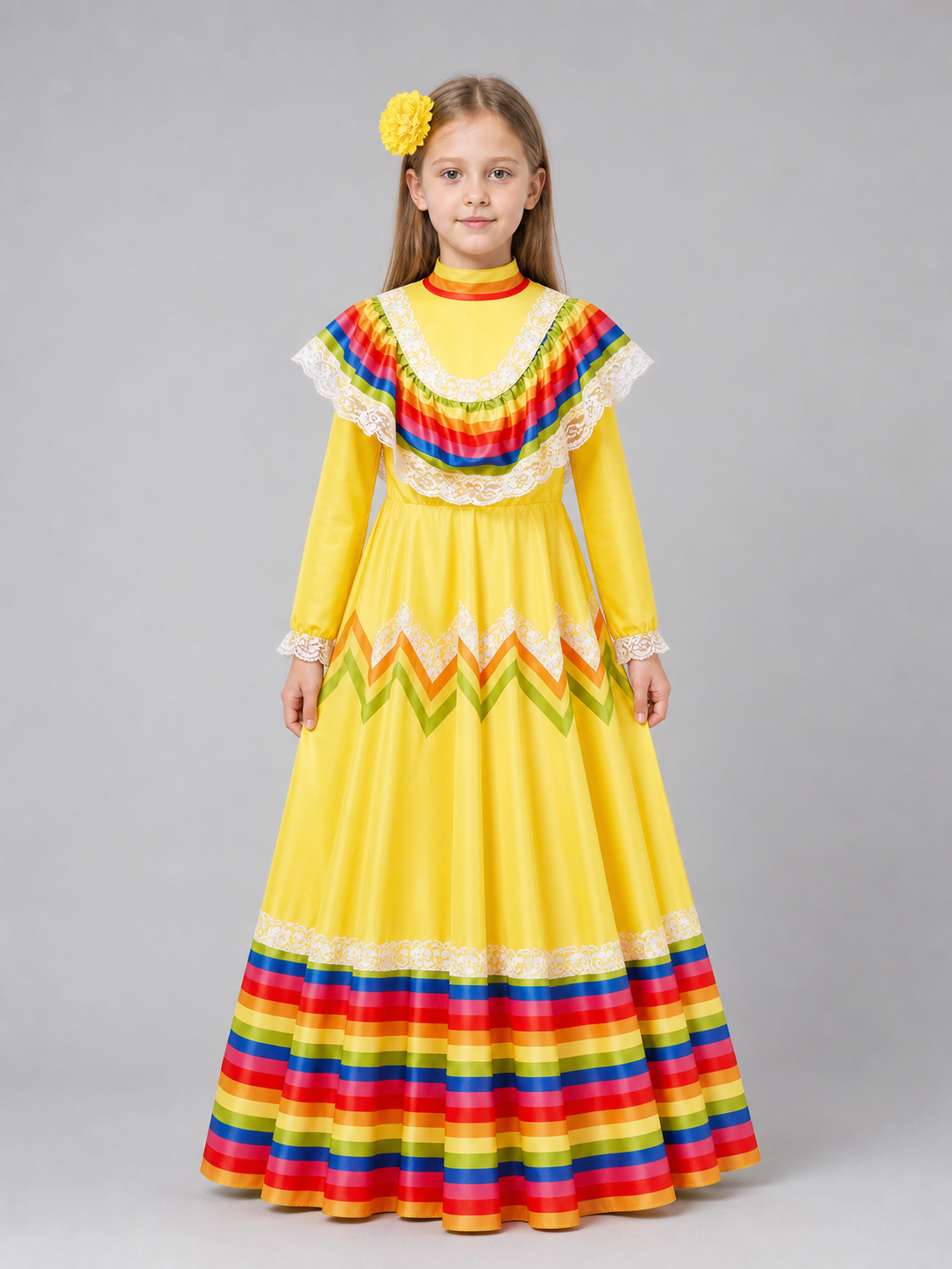 Long Carnival Dress with Lace and Ruffles
