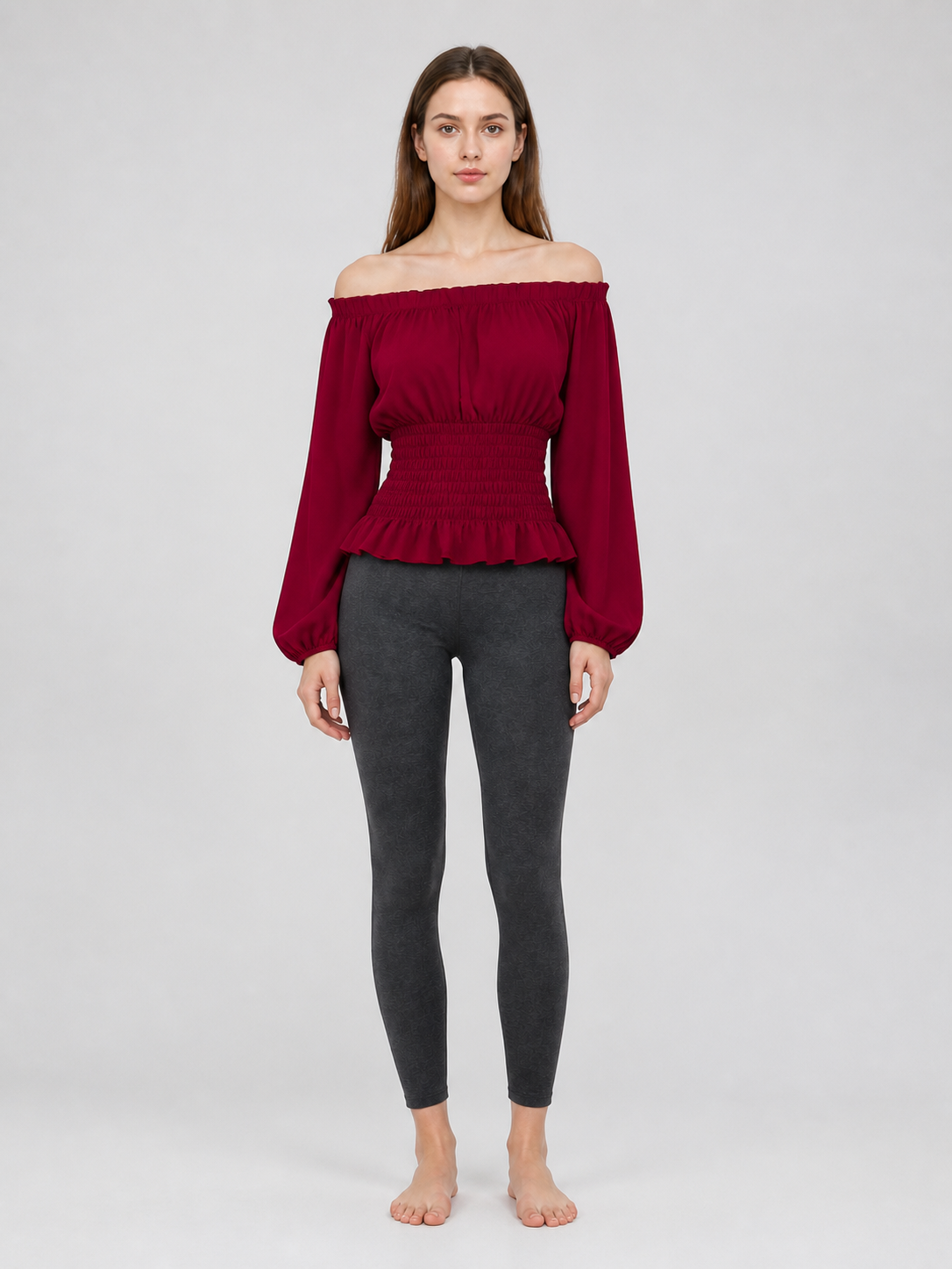 Off-the-Shoulder Blouse with Long Sleeves