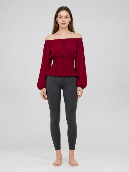 Off-the-Shoulder Blouse with Long Sleeves
