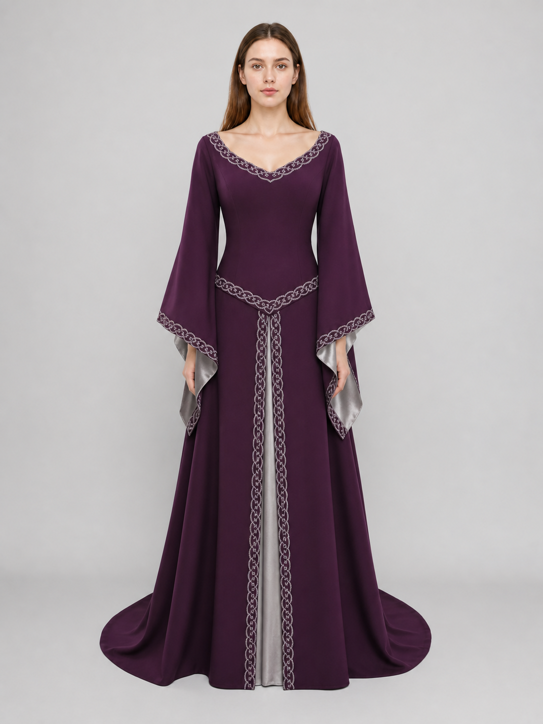 Long fantasy-style dress with bell sleeves
