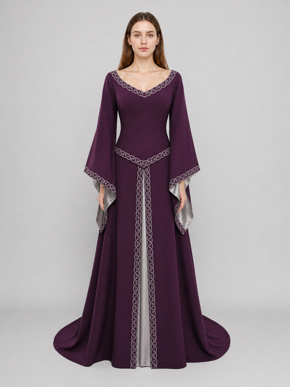 Long fantasy-style dress with bell sleeves