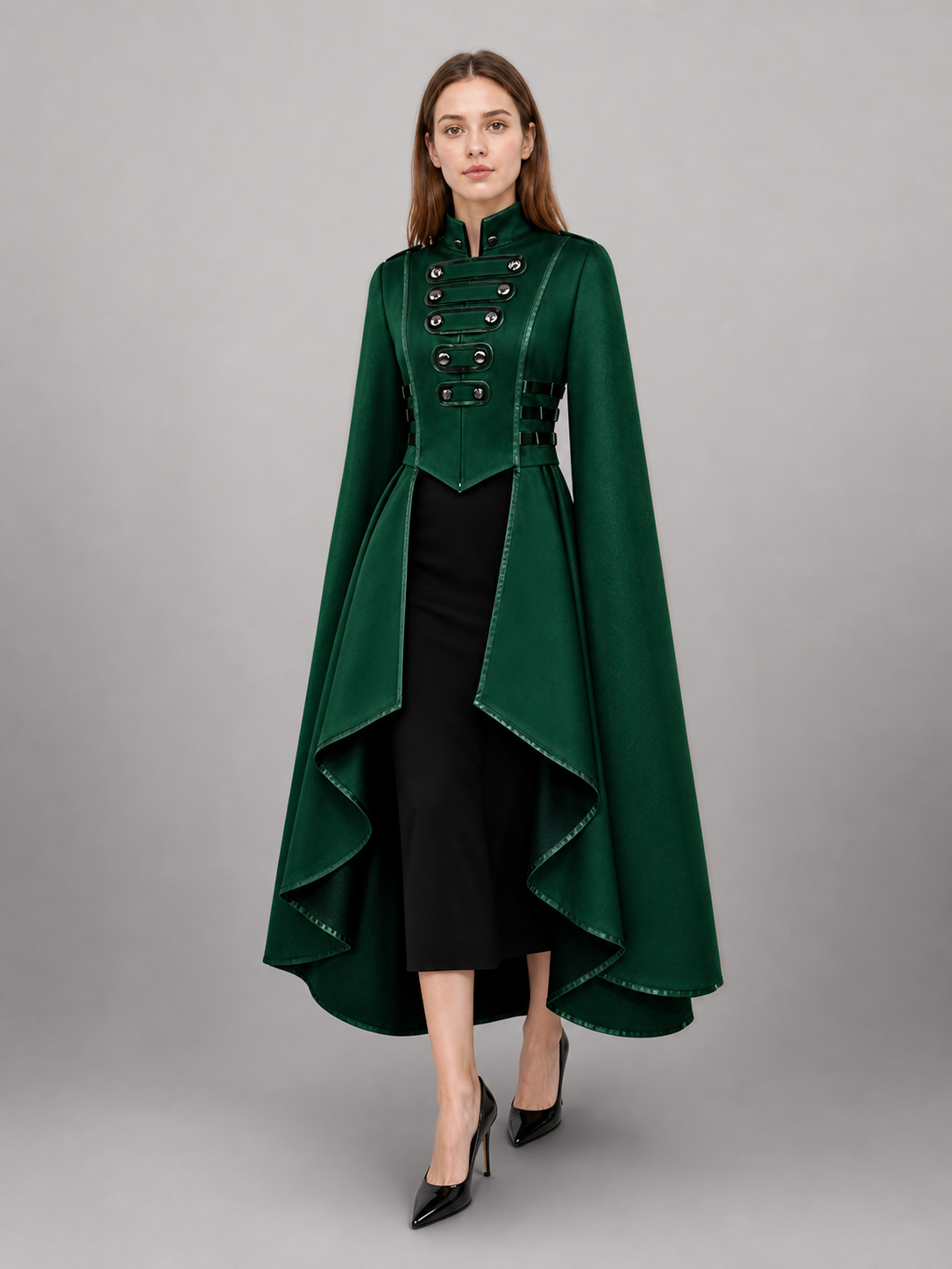 Green costume cloak with black inserts