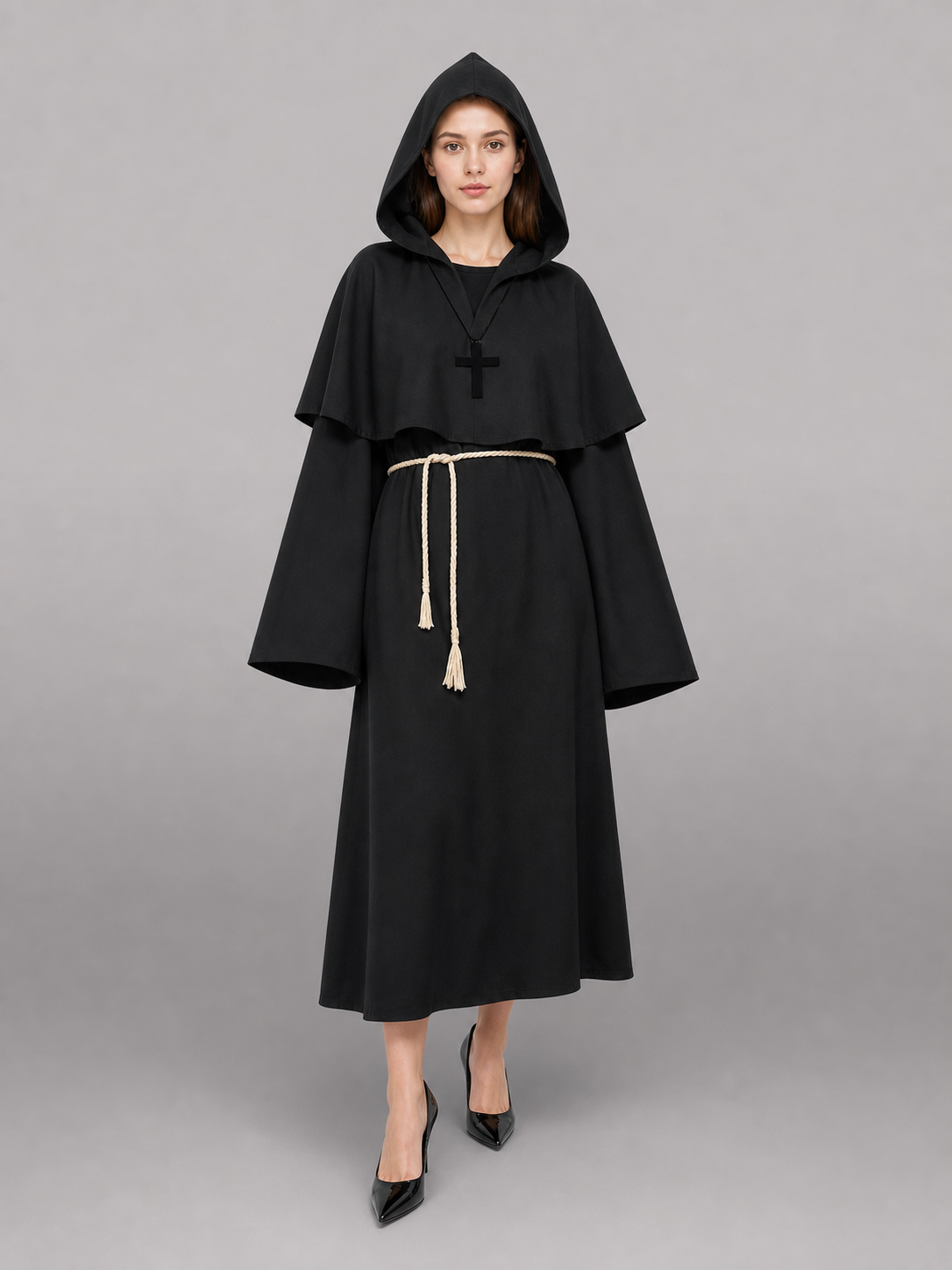 Black Carnival Cloak with Pointed Hood