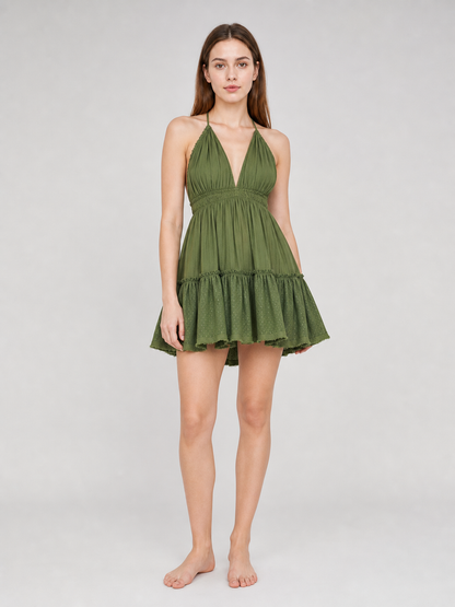 Sleeveless Boho Cotton Dress with Open Back