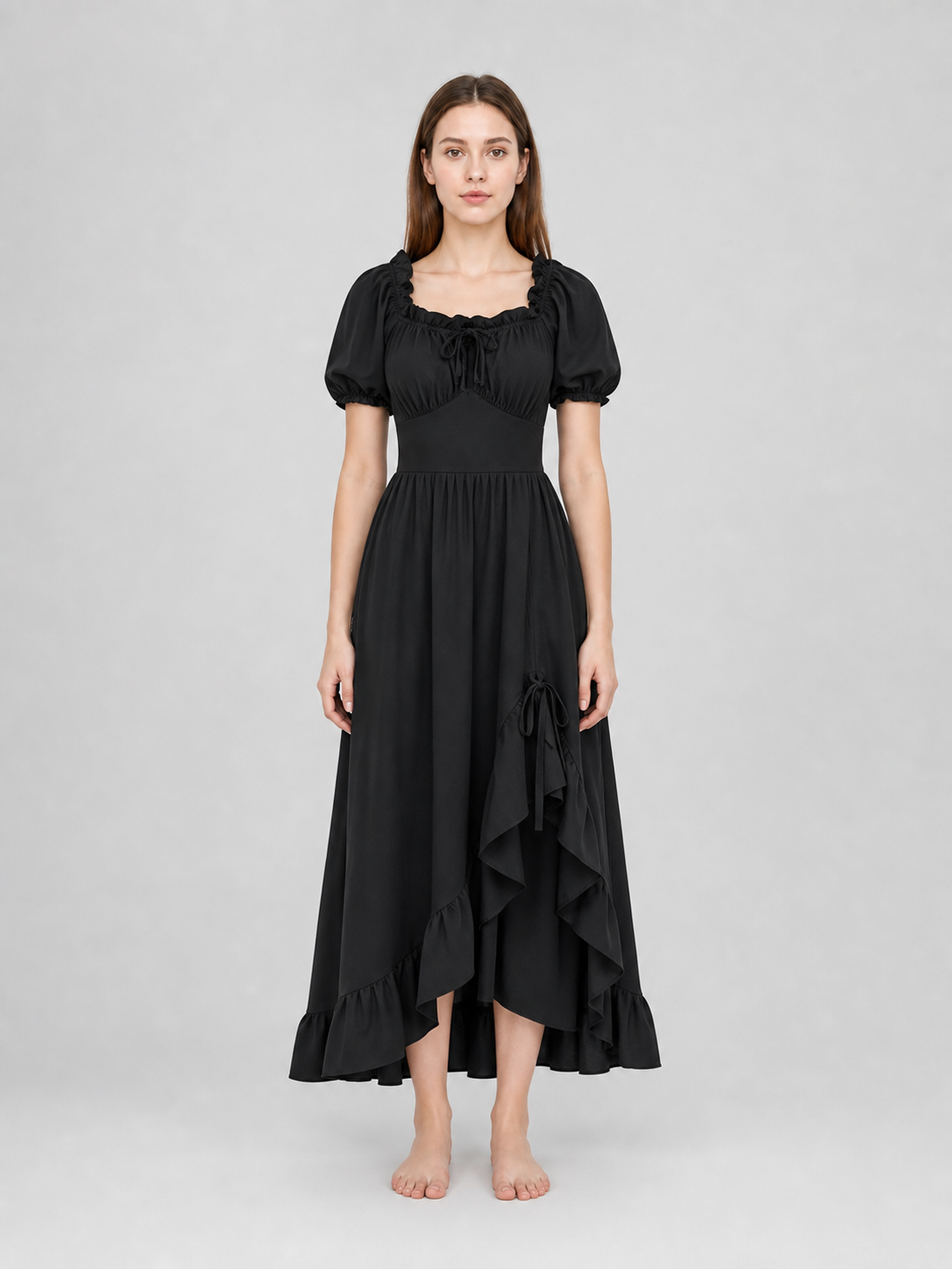 Black Renaissance-Style Ruffle Dress