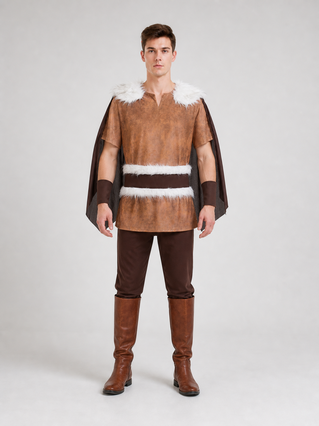 Medieval costume with cloak, belt, and boots