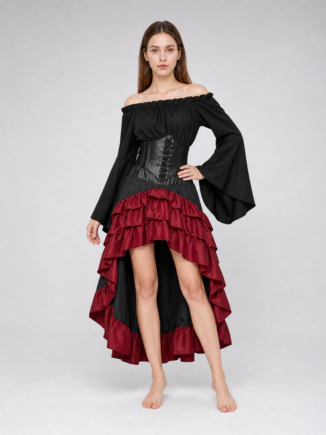 Pirate costume with corset and tiered skirt