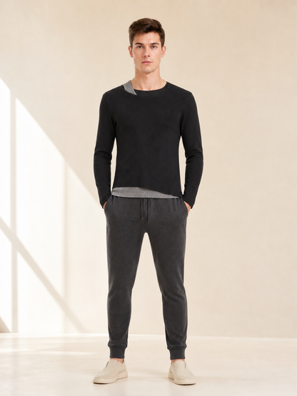 Layered long-sleeve top with contrast trim