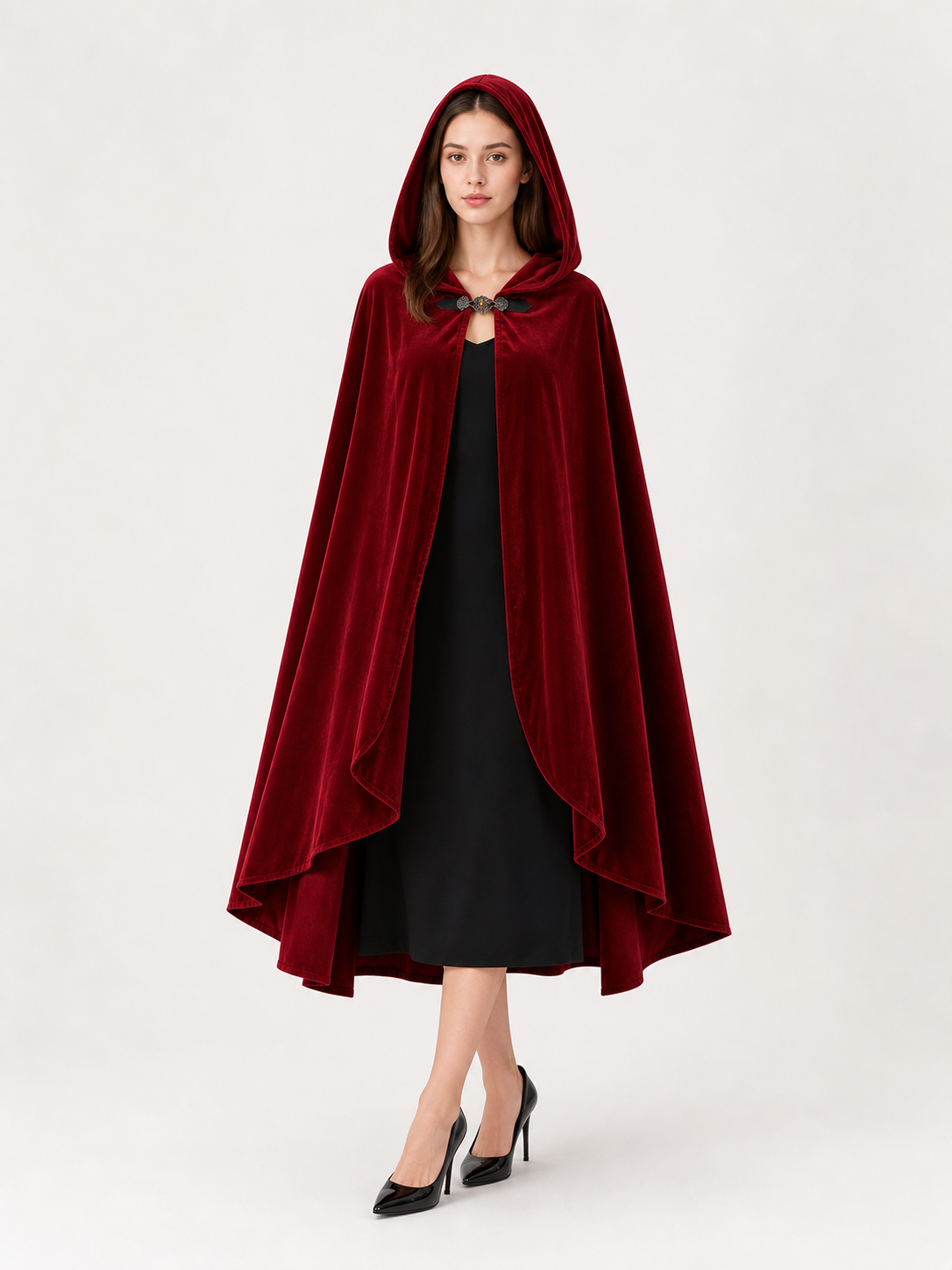 Red medieval carnival cloak with hood