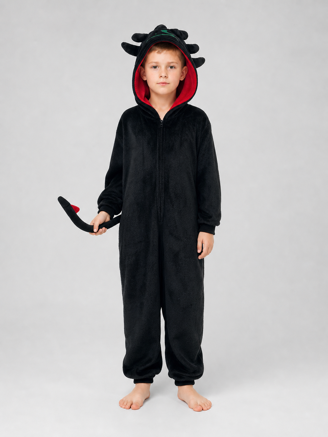 Children’s Hooded Dragon Costume, Black and Red