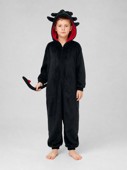 Children’s Hooded Dragon Costume, Black and Red