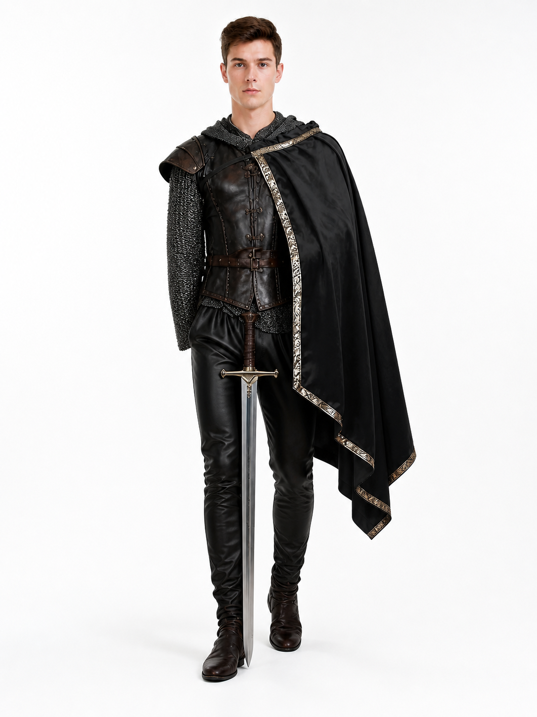 Black Medieval Hooded Carnival Cape