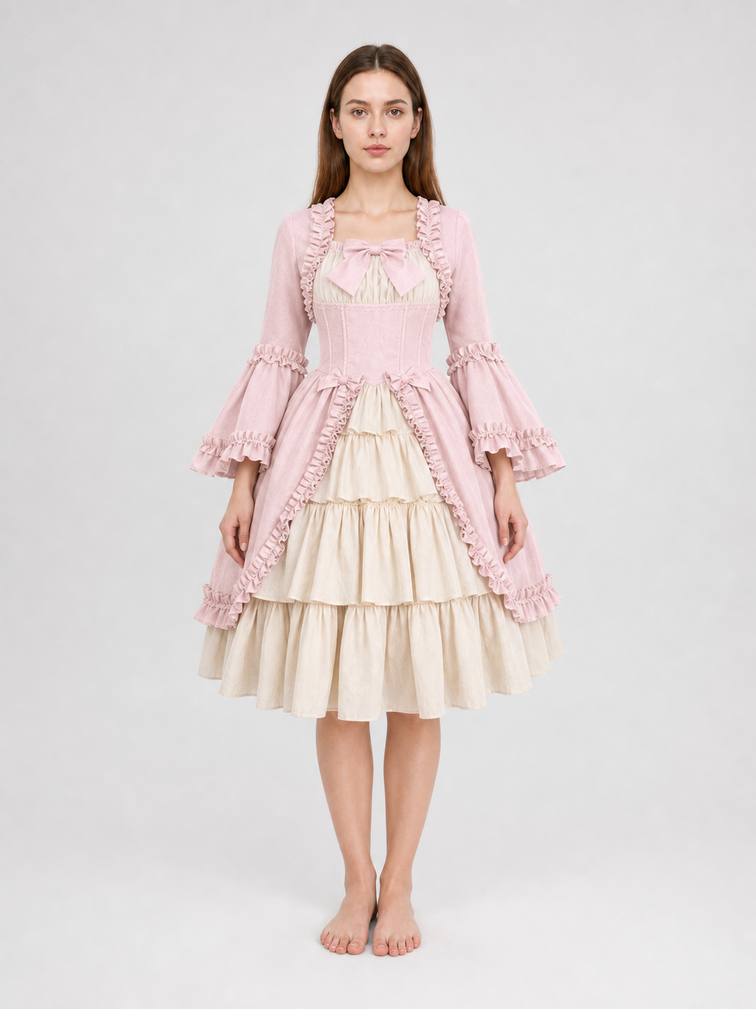 Rococo-Style Dress Costume with Ruffles and a Bow