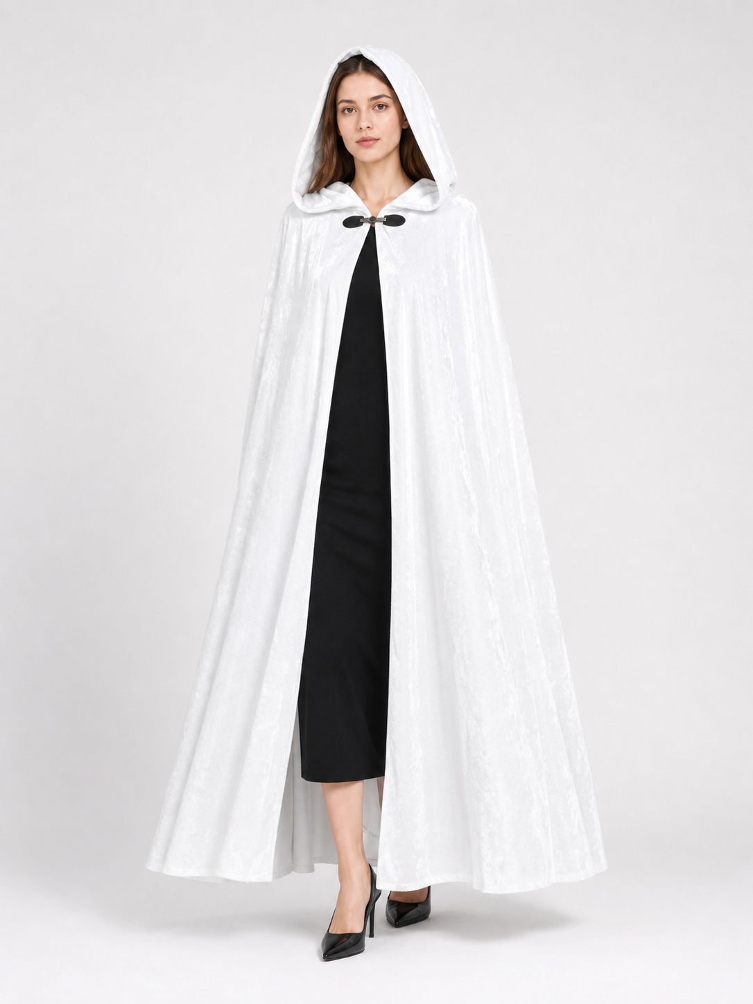 Long White Hooded Carnival Cloak