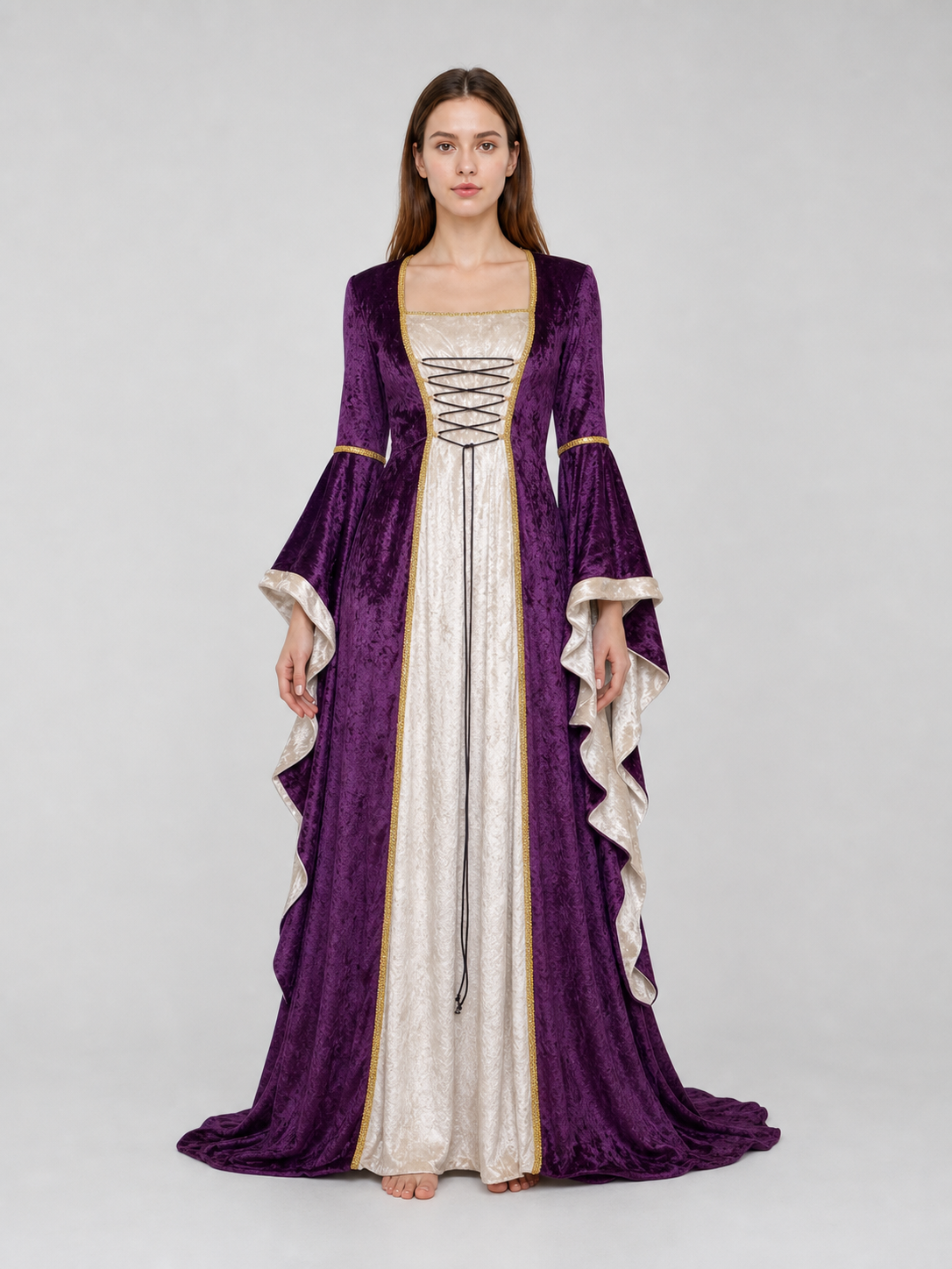 Medieval-Style Dress with Flared Sleeves