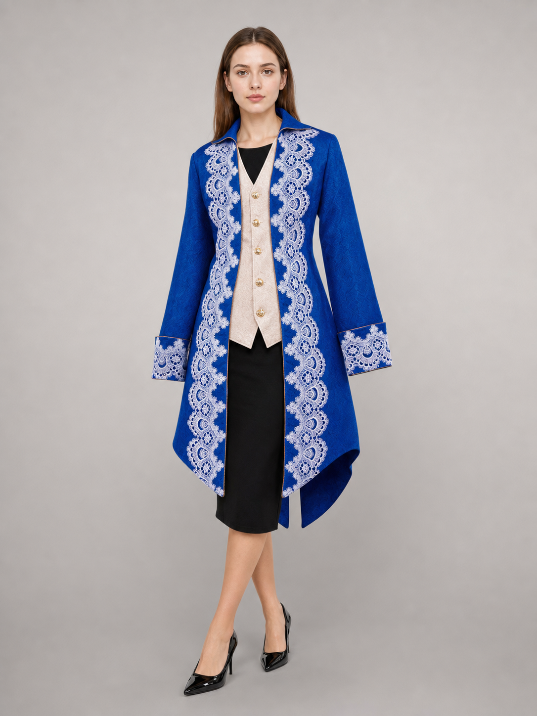 Blue costume tailcoat with decorative trim