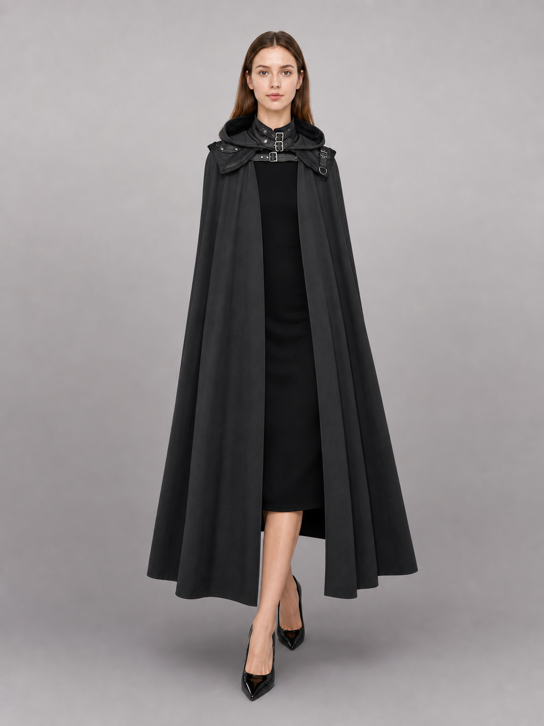 Black Medieval Hooded Costume Cape