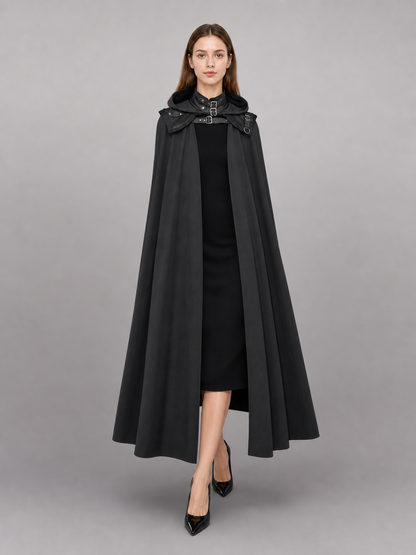 Black Medieval Hooded Costume Cape