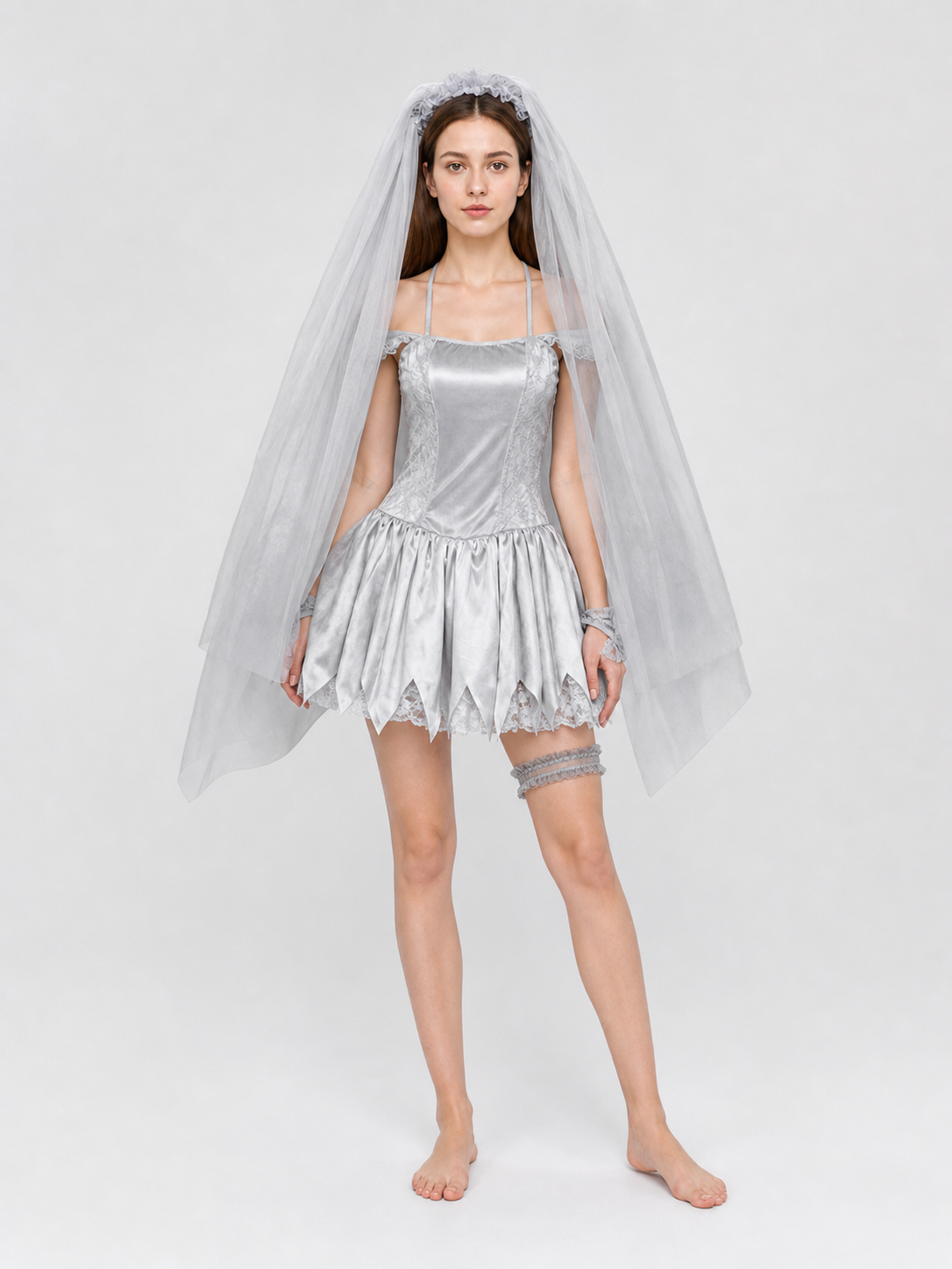 Carnival dress costume with veil and garter
