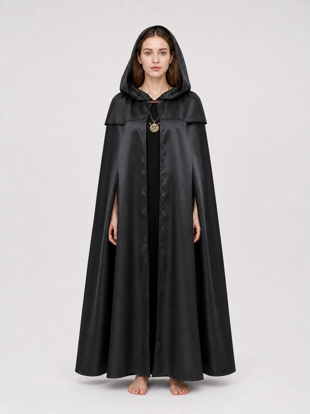 Black Hooded Cloak with Necklace