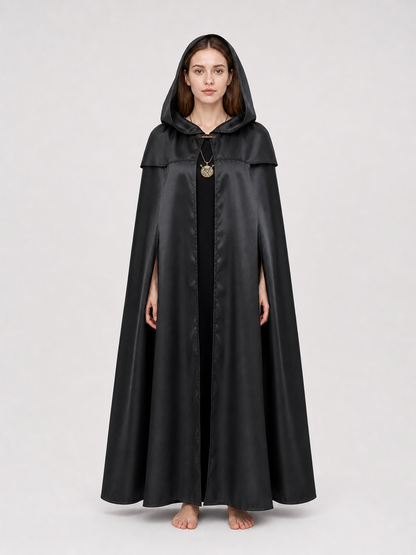 Black Hooded Cloak with Necklace