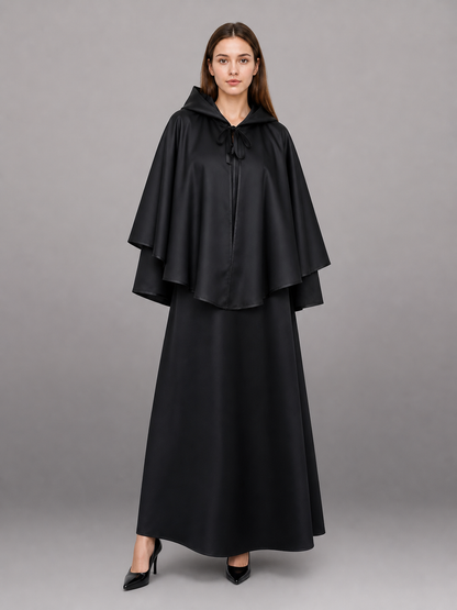 Black Hooded Costume Cloak with Zipper