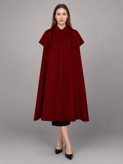 Burgundy Dress with Collar and Flared Hem