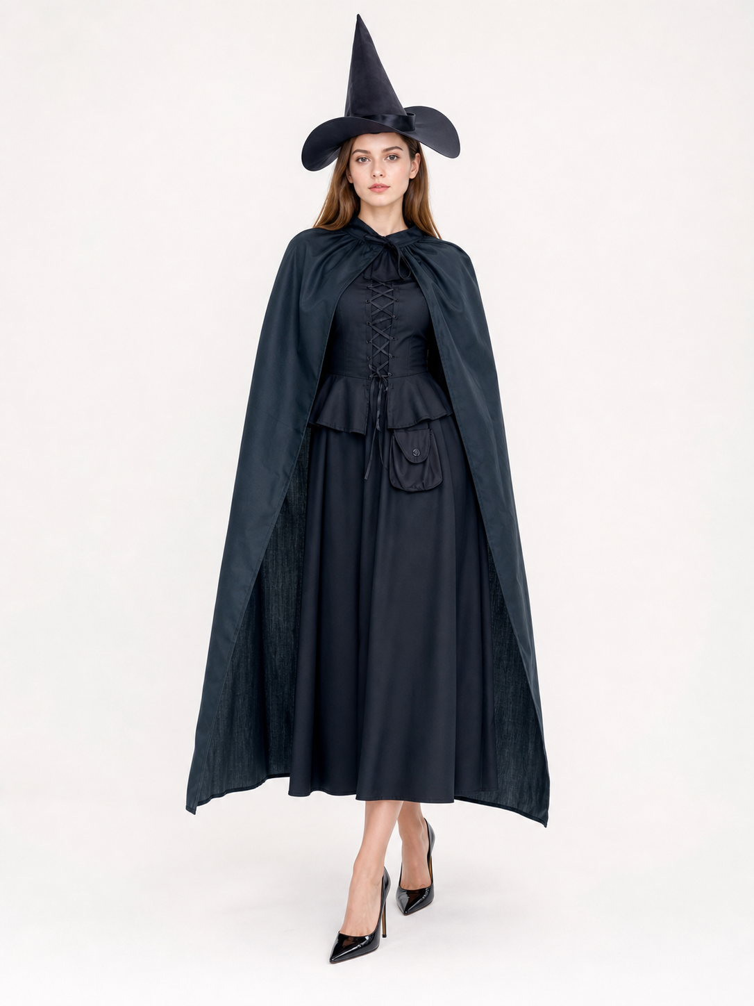 Black Costume Cape with Pointed Hat