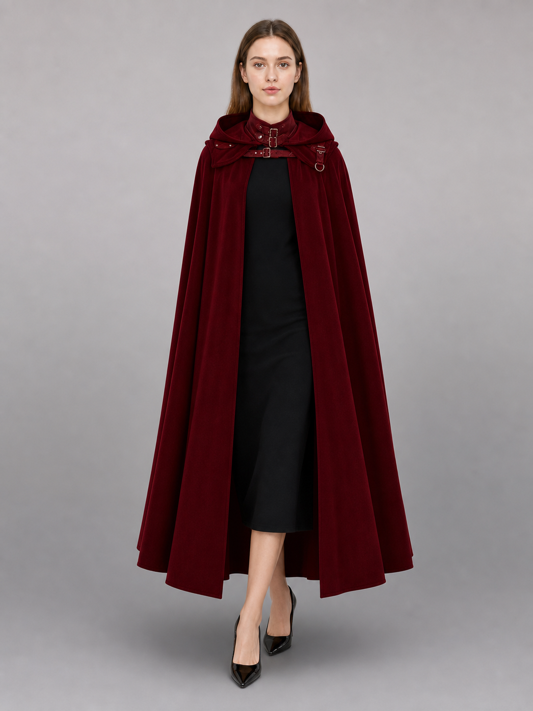 Burgundy Carnival Cloak with Hood