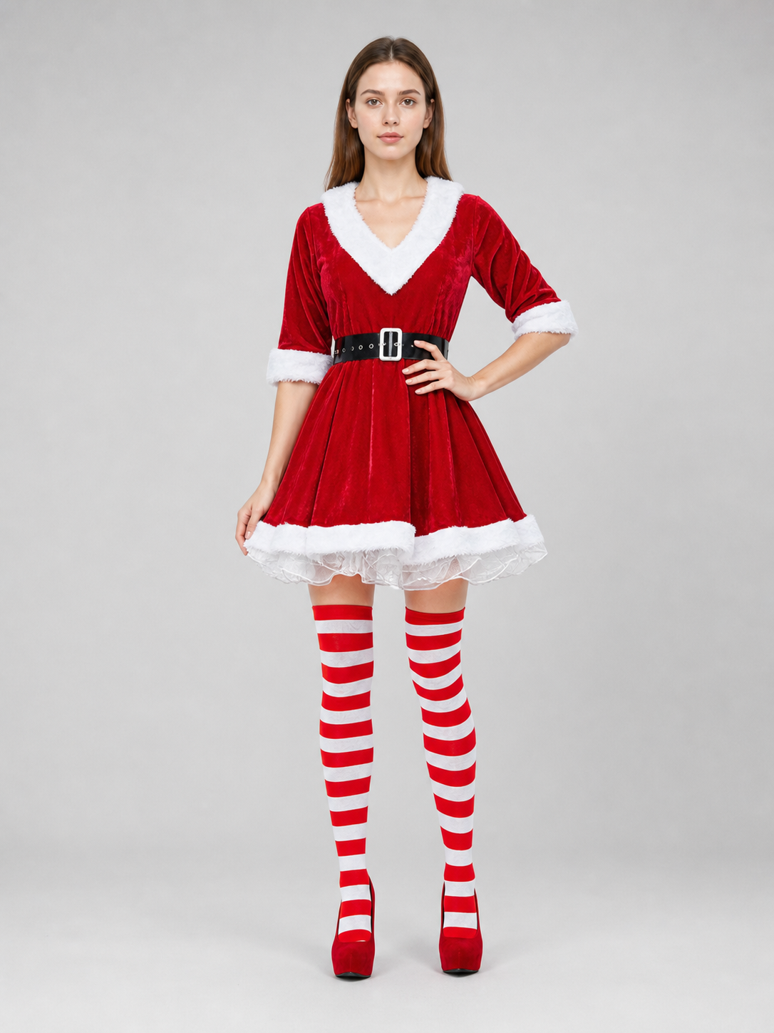 Christmas Santa dress costume with belt and stockings