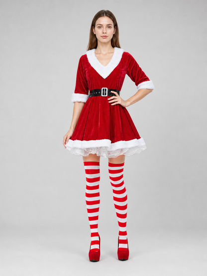 Christmas Santa dress costume with belt and stockings