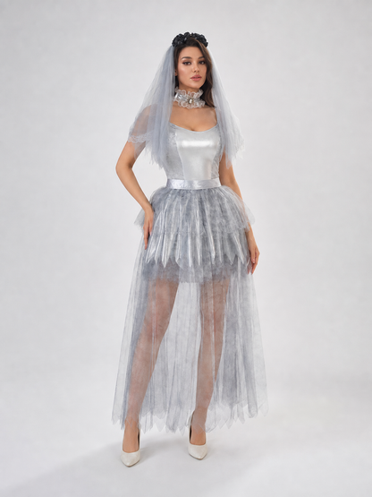 Halloween Cosplay Dress with a Ripped Skirt