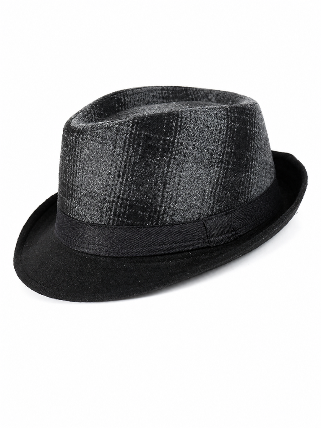 Men’s gray plaid carnival fedora hat