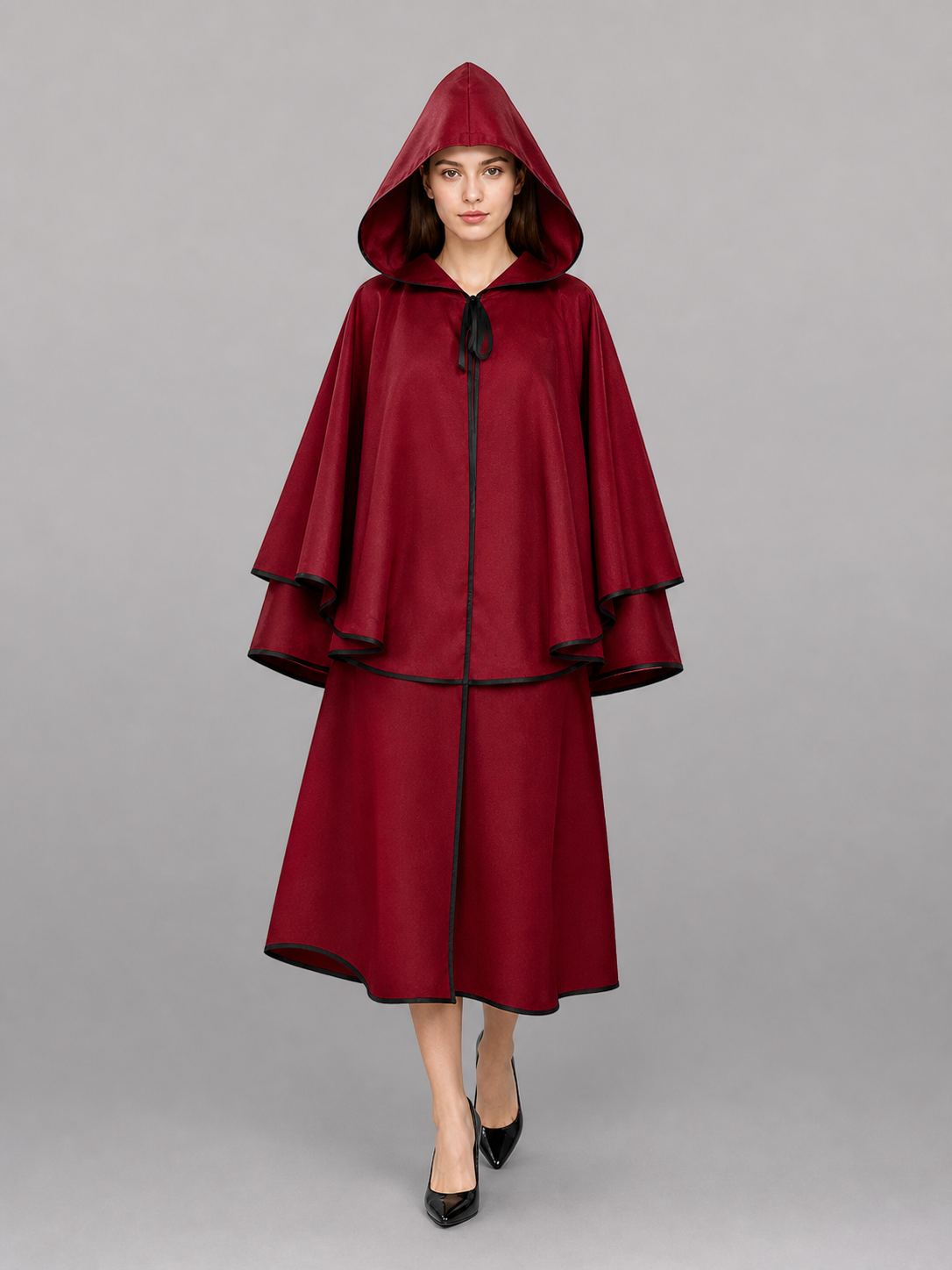 Long Burgundy Hooded Costume Cape