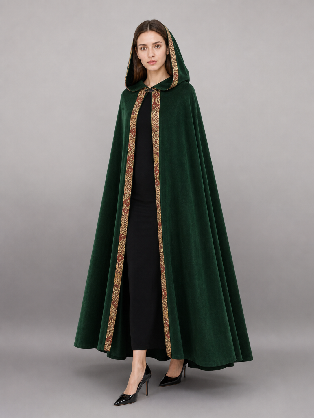 Green Medieval Costume Cloak with Hood