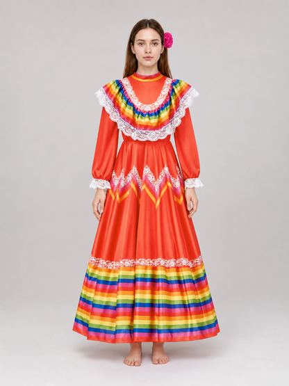 Folk Performance Dress with Long Sleeves