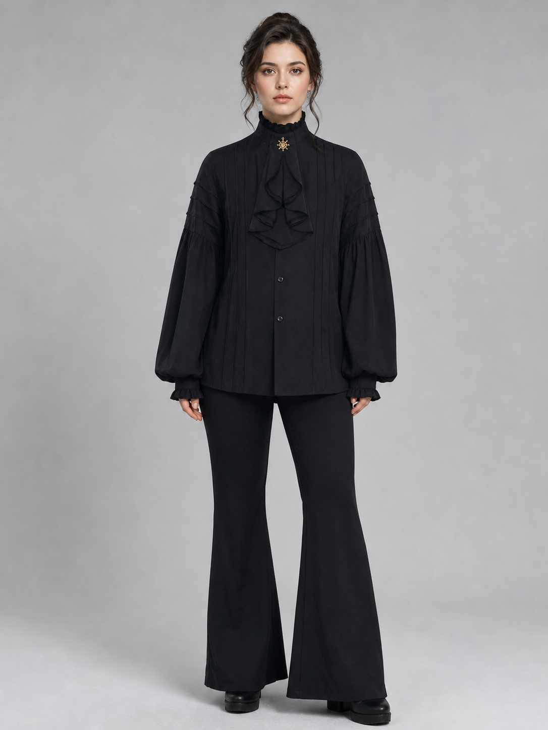 Black cosplay shirt with a high collar