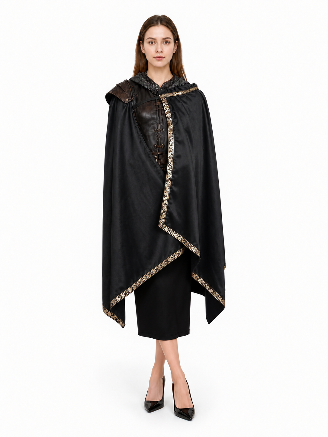 Black Medieval Hooded Carnival Cape